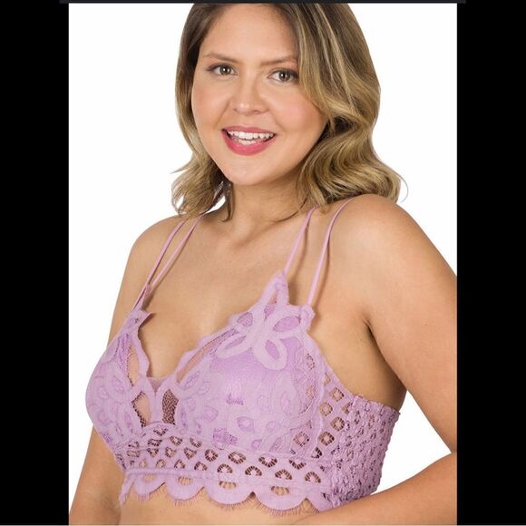 75. Plus Size Dusty Lavender Crochet Lace Bralette W/ removable Bra Pads NWT - Picture 1 of 3
